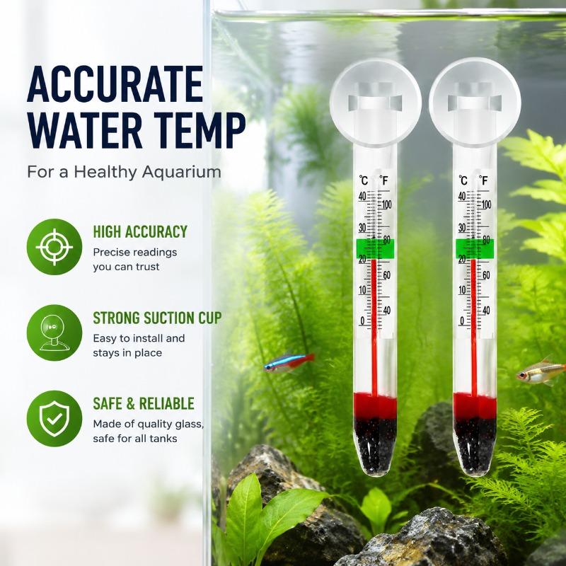 Planted Aquarium Water Temperature - Aquarium Glass Thermometer with Suction Cup,
