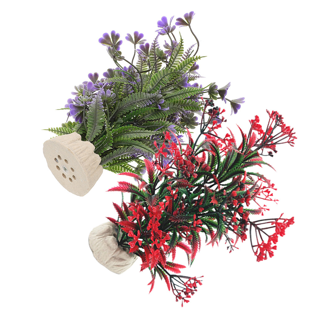 Aquarium Plant Red - 2pcs Aquarium Decor Artificial Plastic Grass